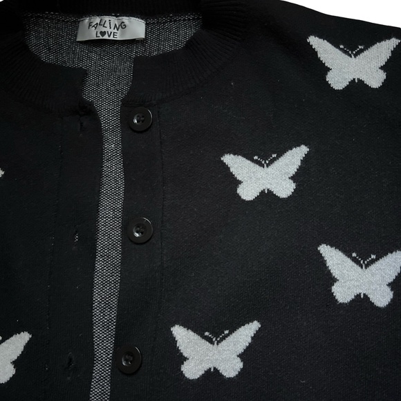 Falling Love Black Butterfly Cardigan – Button Front Sweater (Size M) - Picture 3 of 4